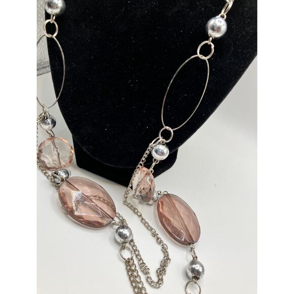 Long Silver-Tone & Lavender Large Beaded 32.25" Necklace! - Picture 9 of 10